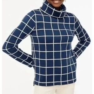 J.Crew navy windowpane turtleneck fleece sweater  M